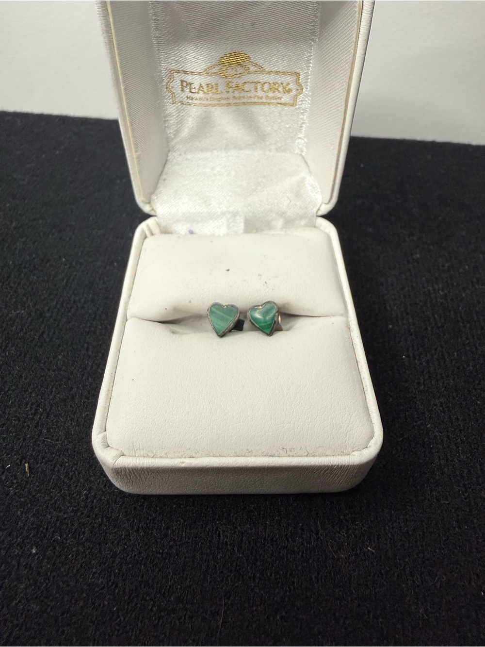 Malachite Heart Stud Earrings - Silver Tone